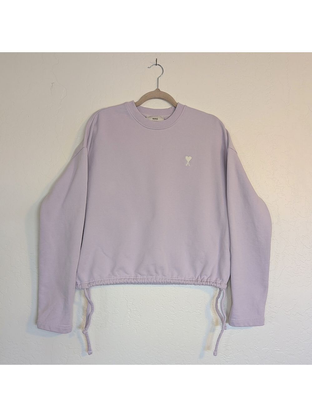 Ami Paris Ami De Cœur Cotton Sweatshirt Lilac Drawstring Waist - Picture 3 of 11